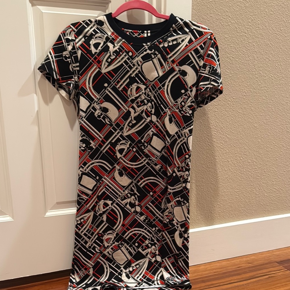 Hermes Geometric Black and Red Women's Shirts Dress